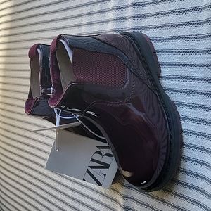 Zara Baby Maroon Patent Lug Sole Boots 5.5